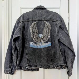 Harley-Davidson Black Denim Vintage Denim Biker Jacket Eagle Insignia 1987 XL